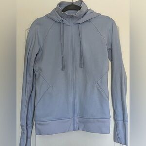Athleta Triumph Full Zip Hoodie Blue High Neck Thumbholes Fleece Athleisure Sz S